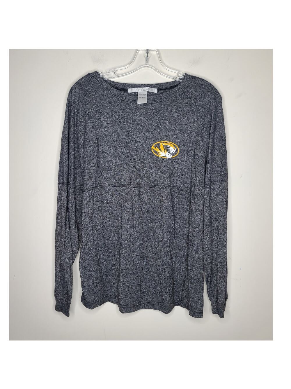 Univ of Missouri Mizzou Tigers grey long sleeve shirt shoulder spell out - SMALL